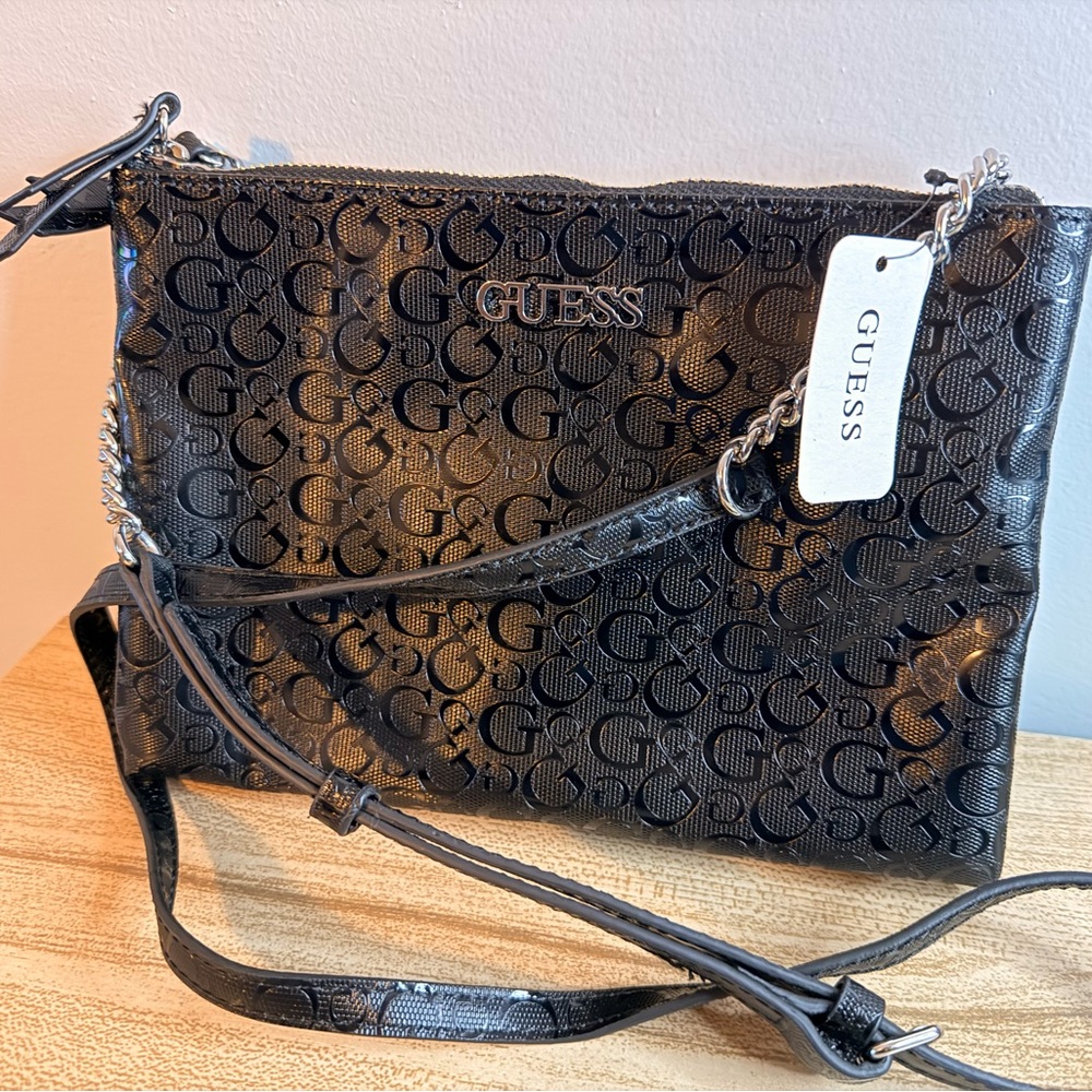 NEW=GUESS Black Monogram Crossbody Bag